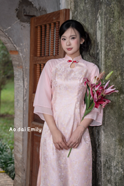 DAHLIA Red/Pink Modern Ao dai with flower pattern