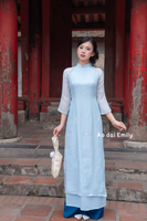 CALLA LILY Baby blue embroidery flowers Modern ao dai