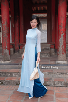 CALLA LILY Baby blue embroidery flowers Modern ao dai