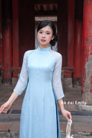 CALLA LILY Baby blue embroidery flowers Modern ao dai