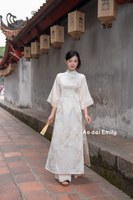 Beige Taffeta Ao dai with Spring pattern
