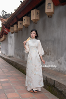 Beige Taffeta Ao dai with Spring pattern