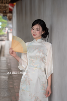 Beige Taffeta Ao dai with Spring pattern