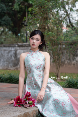 Sleeveless Sakura flowers Pre made ao dai