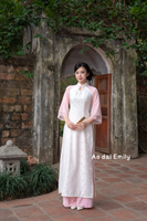 Cream/Pink Modern Ao dai with Rose pattern| Carnation