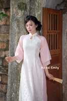 Cream/Pink Modern Ao dai with Rose pattern| Carnation