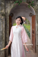 Cream/Pink Modern Ao dai with Rose pattern| Carnation
