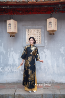 CATMINT Black/Gold Modern ao dai with rose pattern