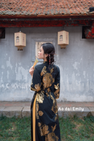 CATMINT Black/Gold Modern ao dai with rose pattern