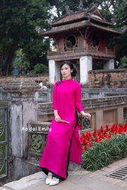 Modern Hot pink/ Black Loosing style ao dai with flowers pattern|| Chrysanthemum