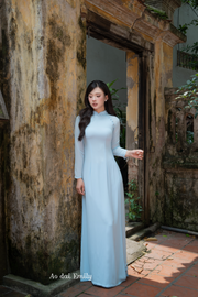 Blue Double layers chiffon Ao Dai Set with design buttons| Blue sky