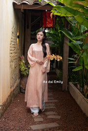 Loose Pink/cream modern ao dai with buttons collar | Rain lily