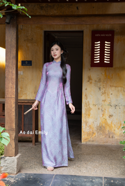 Purple traditional áo dài with design buttons | Erica