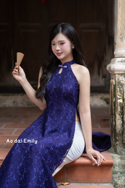 Sleeveless Midnight berry Lace ao dai | Ozark Sundrops