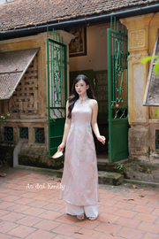 Pastel pink Sleeveless Taffeta Spring patterns Pre made ao dai|Pink rose