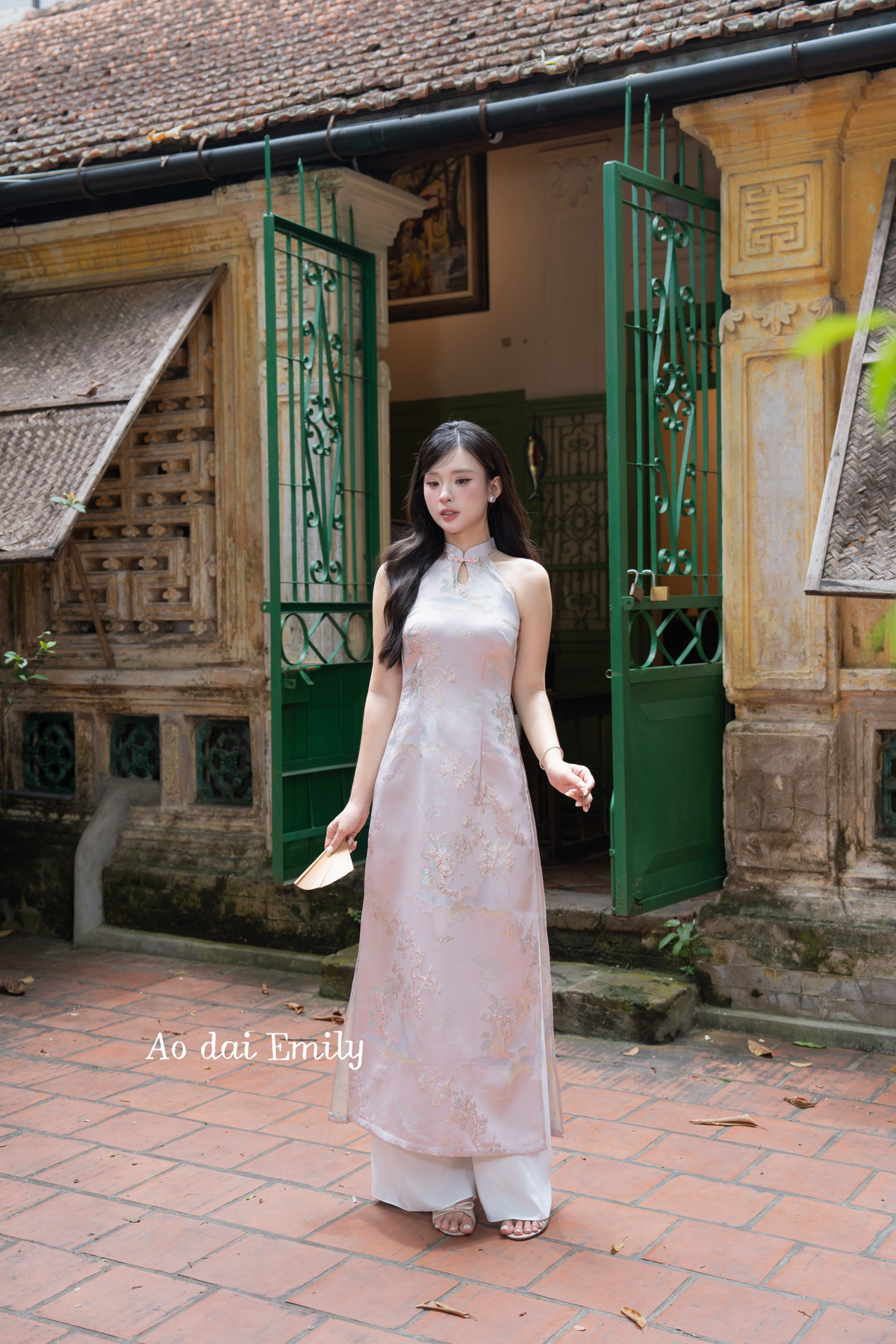 Pastel pink Sleeveless Taffeta Spring patterns Pre made ao dai|Pink rose