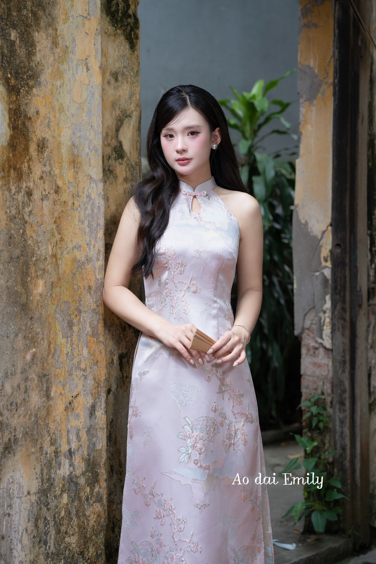 Pastel pink Sleeveless Taffeta Spring patterns Pre made ao dai|Pink rose