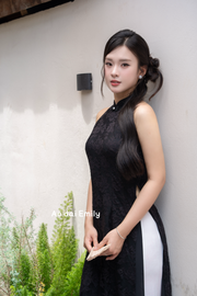 Black Sleeveless Lace Pre made ao dai| Kaffir lily