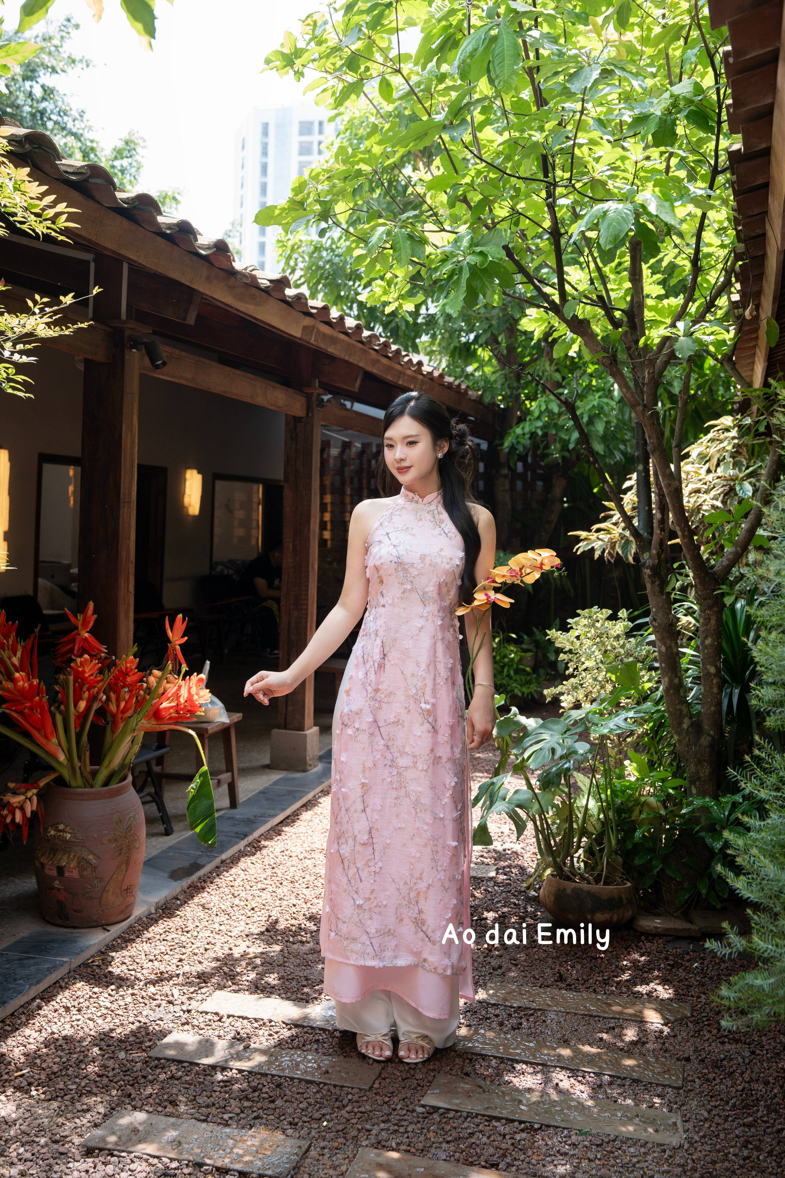 Sleeveless Cherry blossom Pre made ao dai| Sunshine Mimosa