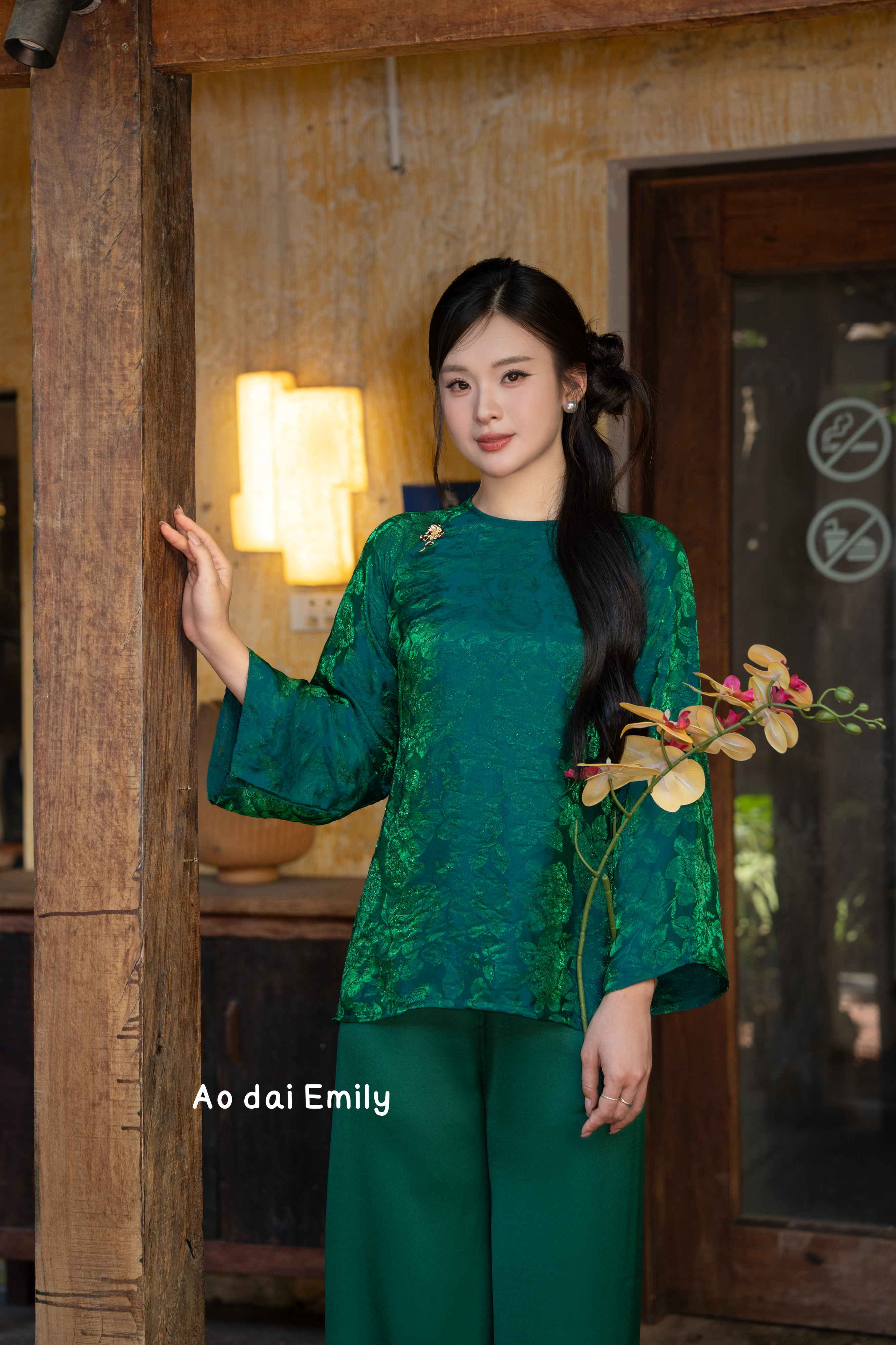 Dark Green flower patterns Ao Ba Ba | Fall Crocus