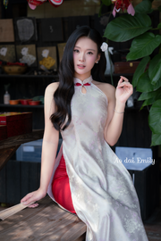 Flowers pattern sleeveless halter ao dai yem| Pansy
