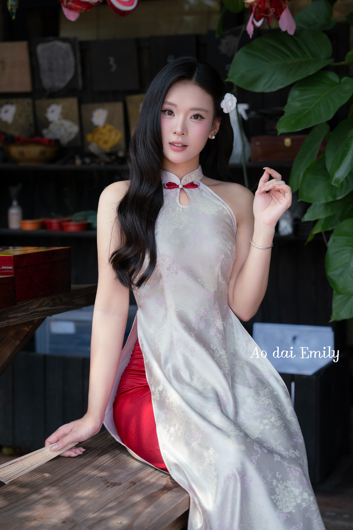 Flowers pattern sleeveless halter ao dai yem| Pansy
