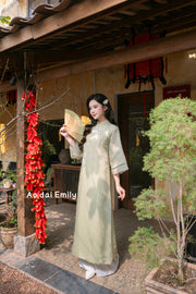 Modern loosing style with ribbon embroidery Ao dai| Checkered lily