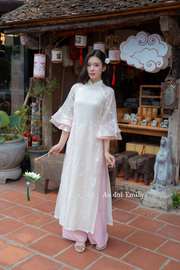 Ivory/ Pink modern Loose ao dai with embroidery| Sweet peas