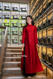 Dark red/Black Modern loosing ao dai with flowers pattern| Daylily
