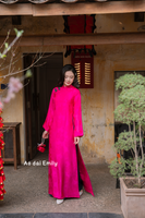 Hot pink/ Green Modern loosing ao dai with flowers pattern| Cransbill