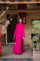 Hot pink/ Green Modern loosing ao dai with flowers pattern| Cransbill