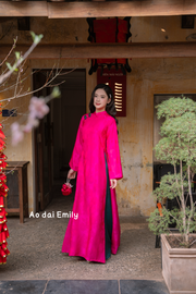 Hot pink/ Green Modern loosing ao dai with flowers pattern| Cransbill