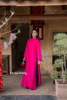 Hot pink/ Green Modern loosing ao dai with flowers pattern| Cransbill