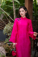 Hot pink/ Green Modern loosing ao dai with flowers pattern| Cransbill