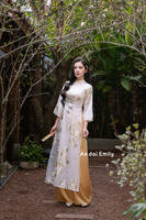 Ivory/Gold Modern ao dai with rose pattern| Conebush