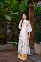 Ivory/Gold Modern ao dai with rose pattern| Conebush