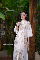 Ivory/Gold Modern ao dai with rose pattern| Conebush