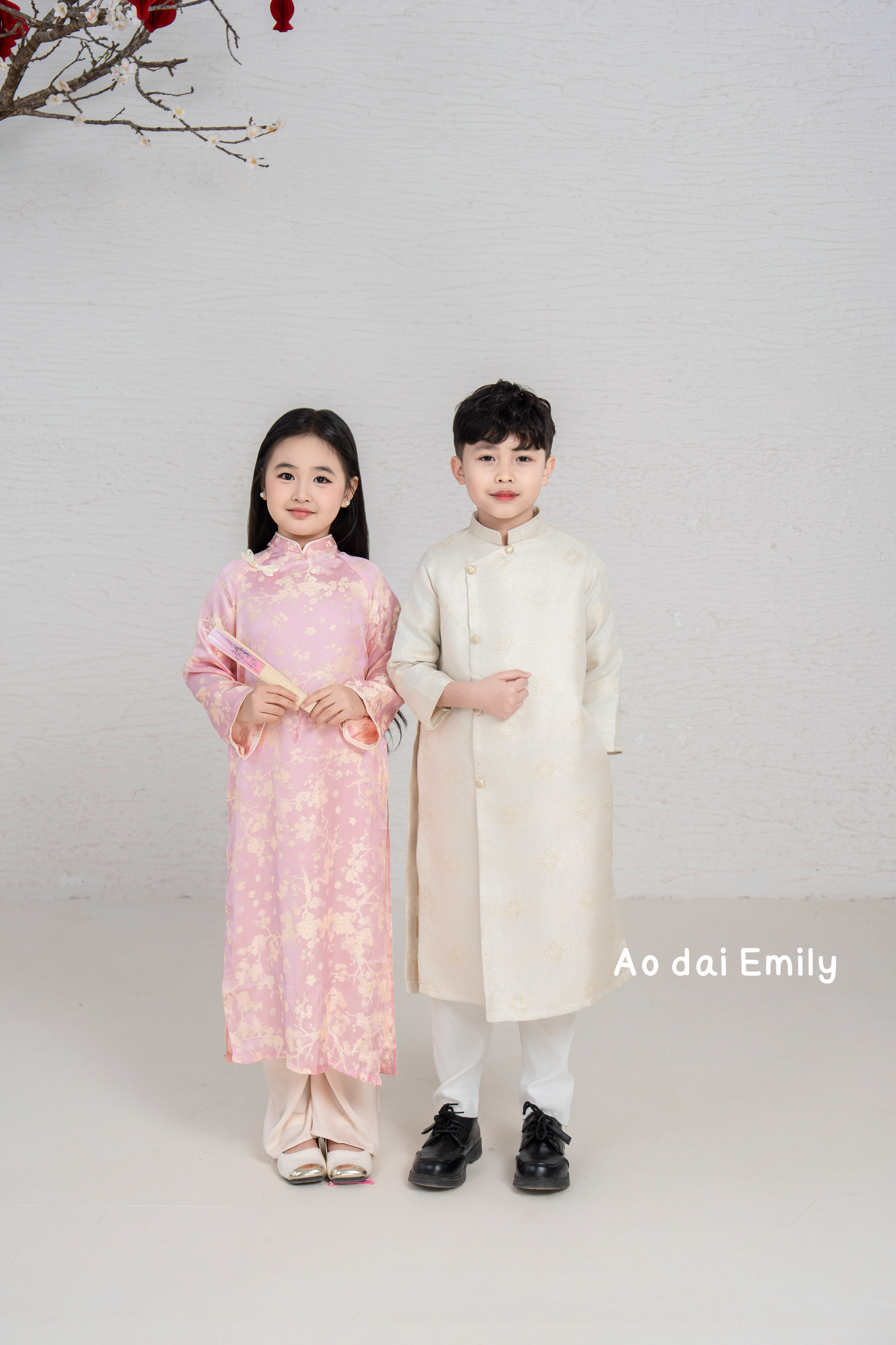 Pink/Cream Matching Family Spring Ao Dai Set