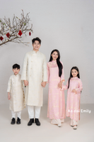 Pink/Cream Matching Family Spring Ao Dai Set
