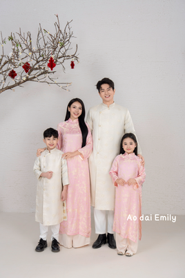 Pink/Cream Matching Family Spring Ao Dai Set