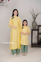 Yellow/ Green Matching Mom & Girl loosing style Modern Ao Dai | MC2Y01
