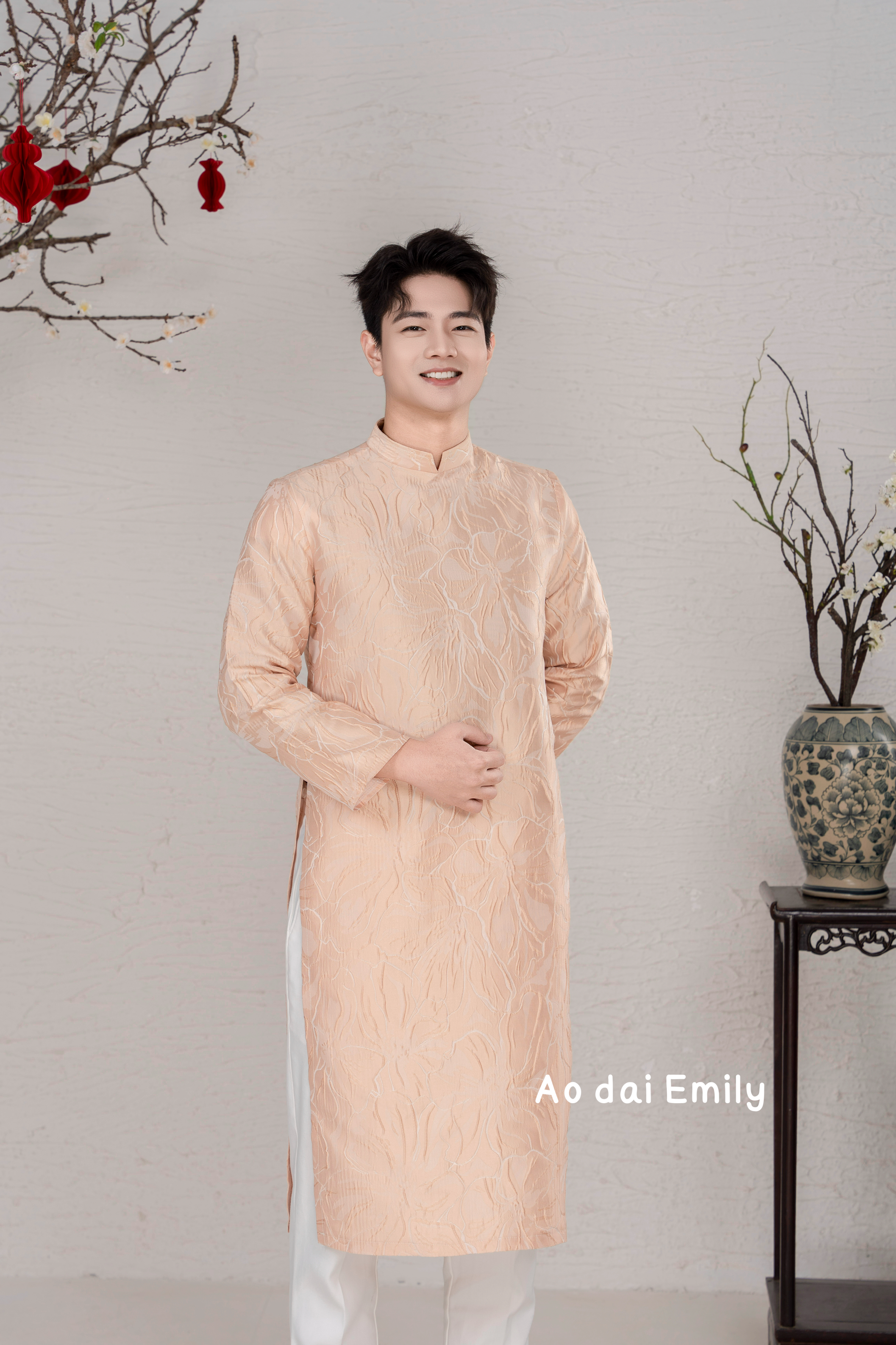 Beige Neutral color Ao dai for men| Luke