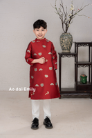 Red Pre made Ao Dai for baby boy with Spring pattern