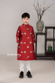 Red Pre made Ao Dai for baby boy with Spring pattern