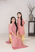 Pink/yellow  matching Mom & Girl Ao Dai with button| MC2P01