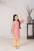 Pink/yellow  matching Mom & Girl Ao Dai with button| MC2P01