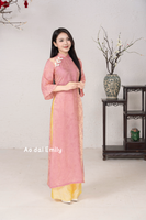 Pink/yellow  matching Mom & Girl Ao Dai with button| MC2P01