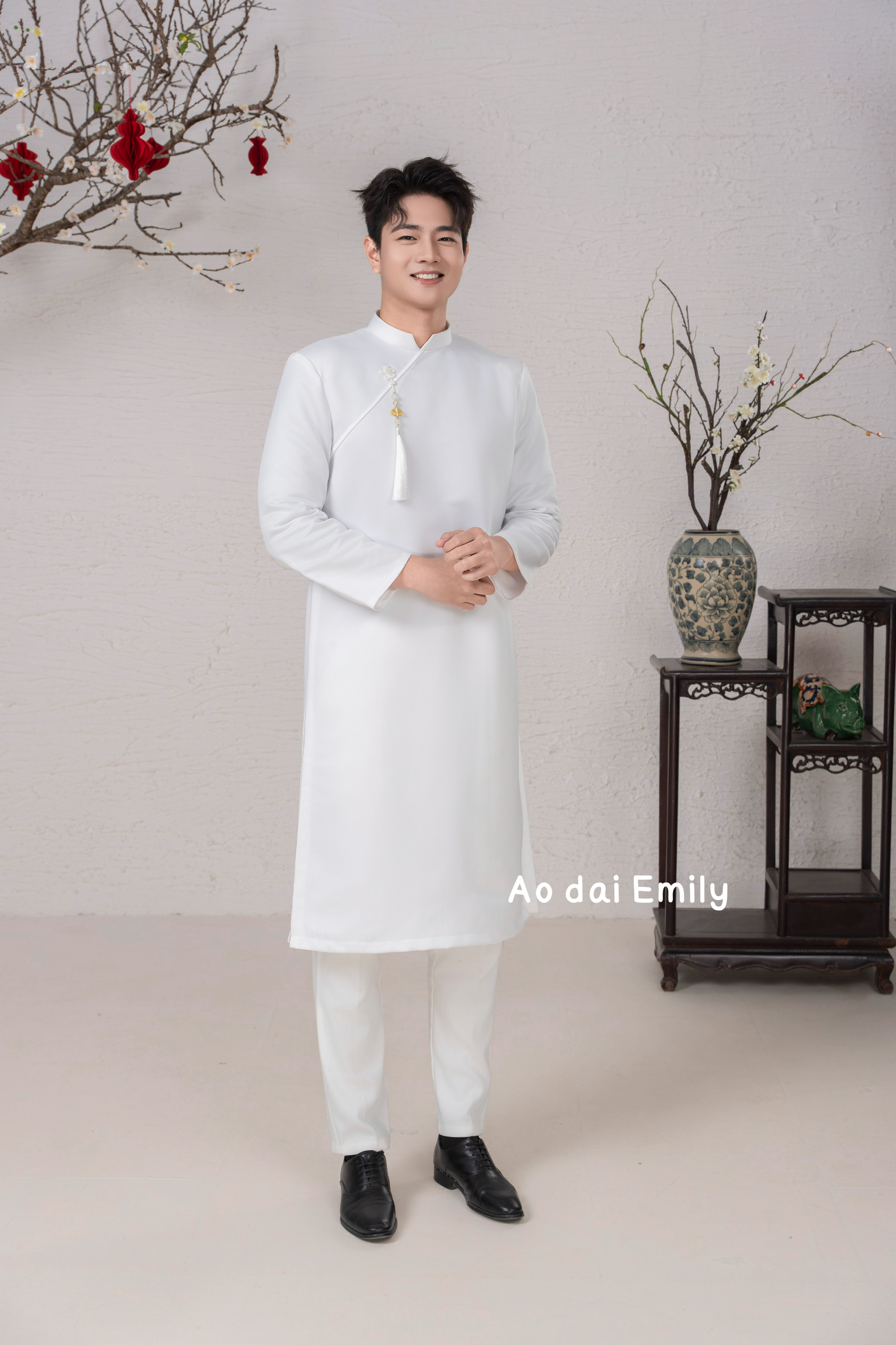 Plain White Ao dai for men