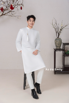 Plain White Ao dai for men