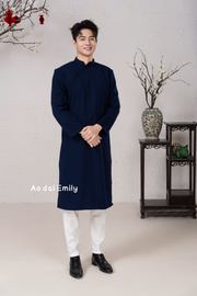 Plain Midnight Blue Ao dai for men| Armyworm